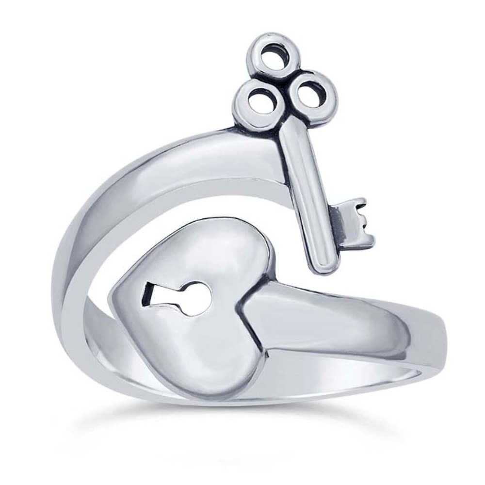 3 pcs Sterling Silver Heart & Key Bypass Rings